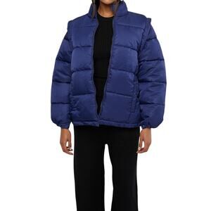 WeWoreWhat Zip Off Sleeve Puffer Navy Jacket Womens Size Extra Small